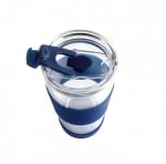 Двустенна стъклена чаша 600 мл със сламка и капак Fuori, син цвят, Vialli Design Полша