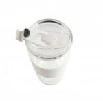 Двустенна стъклена чаша 600 мл със сламка и капак Fuori, бял цвят, Vialli Design Полша