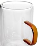Комплект 2 броя двустенни чаши за кафе или чай 320 мл CEMBRA RETRO, кехлибарена дръжка, HOMLA Полша